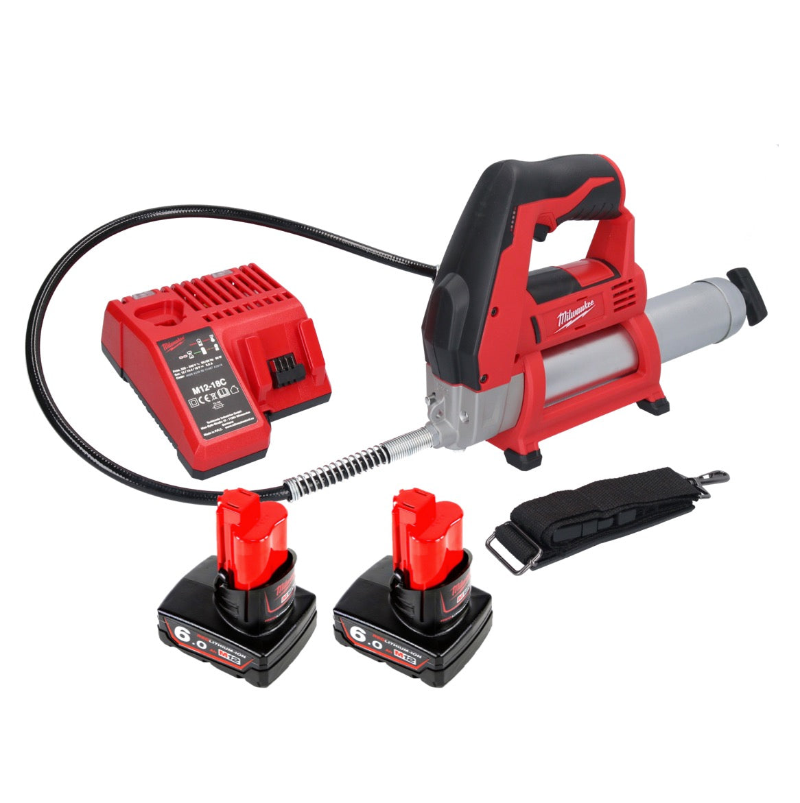 Pistolet graisseur à batterie Milwaukee M12 GG-602C 12 V 562 bar + 2x batteries 6,0 Ah + chargeur