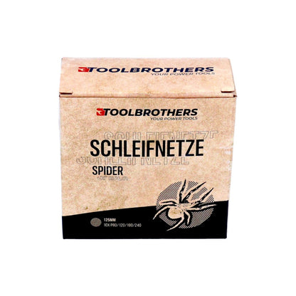 Toolbrothers SPIDER Schleifset Netz Schleifmittel Schleifnetze 125 mm Klett je 10x P80 / P120 / P180 / P240 für Hartholz, Weichholz, Lack, Stein, Stahl, Aluminium, Furnier - Toolbrothers