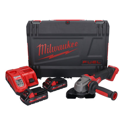 Meuleuse d'angle sur batterie Milwaukee M18 FSAG125X-302X 18 V 125 mm sans balais + 2x batteries 3,0 Ah + chargeur + boîtier HD