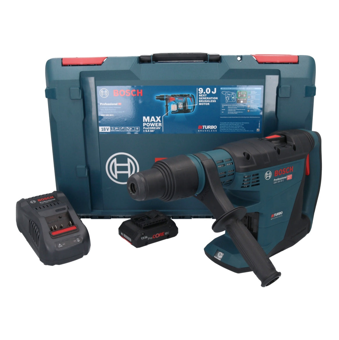 Bosch GBH 18V-40 C Professional marteau perforateur sans fil 18 V 9,0 J SDS max BITURBO brushless + 1x batterie ProCORE 4,0 Ah + chargeur + XL-BOXX