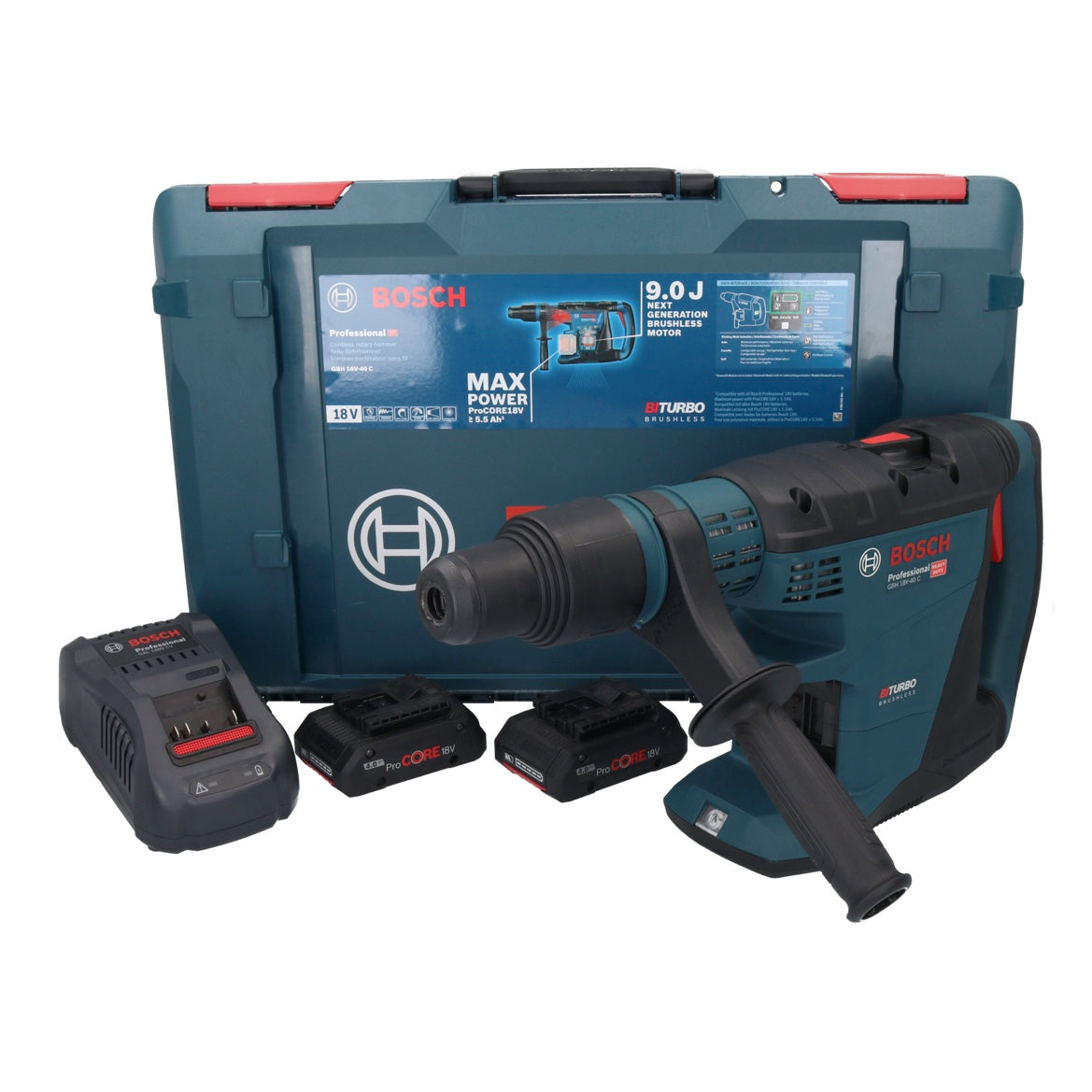 Bosch GBH 18V-40 C Professional marteau perforateur sans fil 18 V 9,0 J SDS max BITURBO brushless + 2x batterie ProCORE 4,0 Ah + chargeur + XL-BOXX