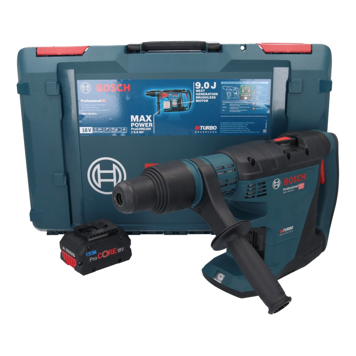 Bosch GBH 18V-40 C Professional marteau perforateur sans fil 18 V 9,0 J SDS max BITURBO brushless + 1x batterie ProCORE 8,0 Ah + XL-BOXX - sans chargeur