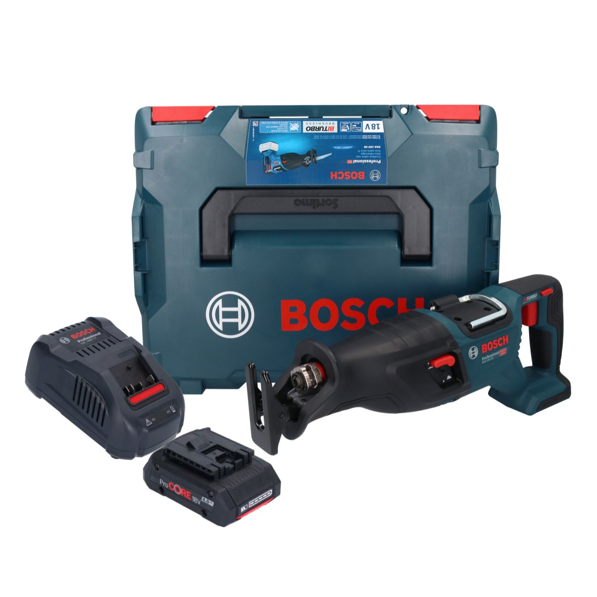 Bosch GSA 18V-28 Akku Säbelsäge 18 V BITURBO Brushless + 1x ProCORE Akku 4,0 Ah + Ladegerät + L-Boxx