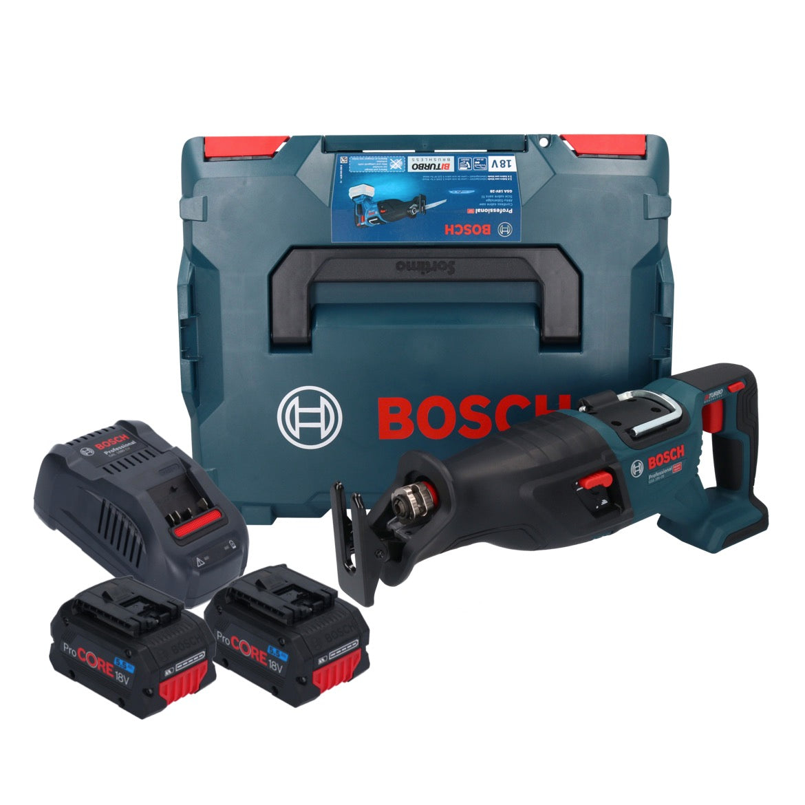 Scie sabre à batterie Bosch GSA 18V-28 18 V BITURBO brushless + 2x batterie ProCORE 5,5 Ah + chargeur + L-Boxx (06016C0003)