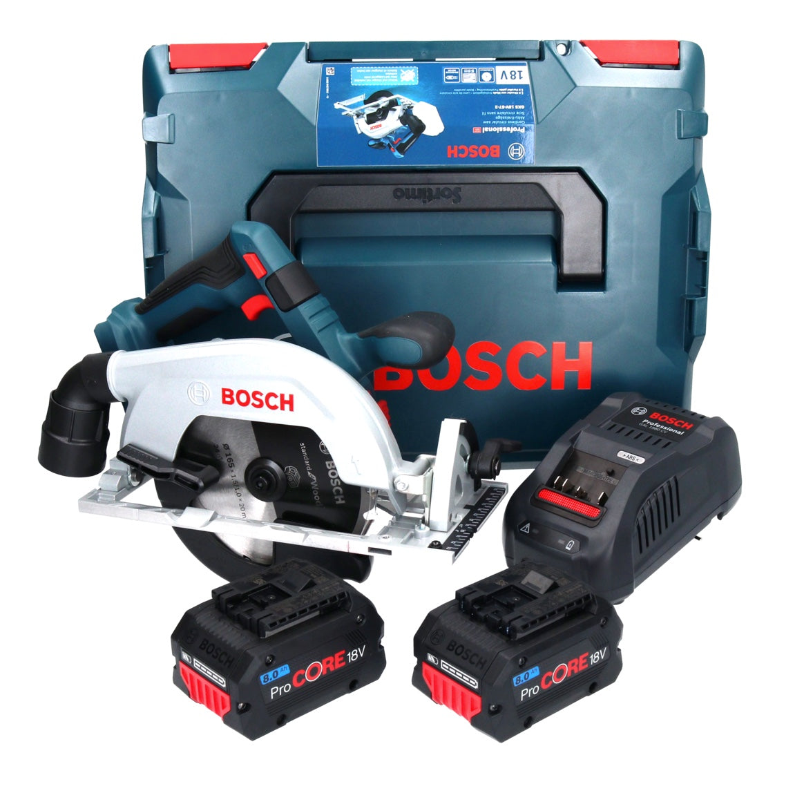 Bosch GKS 18V-57-2 Professional Akku Kreissäge 18 V 165 mm Brushless + 2x ProCORE Akku 8,0 Ah + Ladegerät + L-Boxx