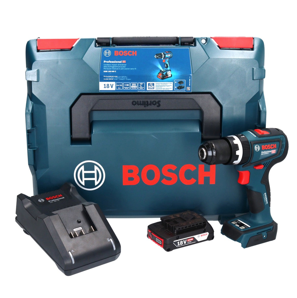 Bosch GSB 18V-90 C Professional Akku Schlagbohrschrauber 18 V 64 Nm Brushless + 1x Akku 2,0 Ah + Ladegerät + L-Boxx - Toolbrothers