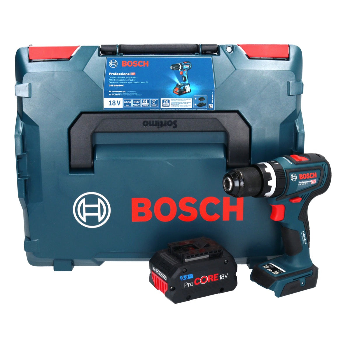 Bosch GSB 18V-90 C Professional perceuse à percussion sans fil 18 V 64 Nm sans balais + 1x batterie ProCORE 8,0 Ah + L-Boxx - sans chargeur