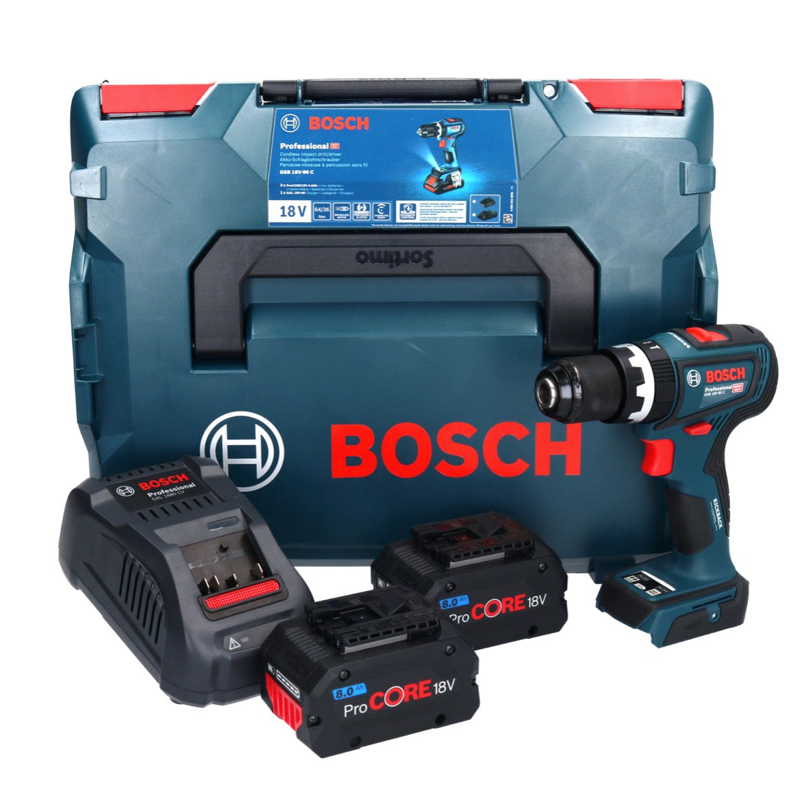 Bosch GSB 18V-90 C Professional perceuse à percussion sans fil 18 V 64 Nm sans balais + 2x batterie ProCORE 8,0 Ah + chargeur + L-Boxx