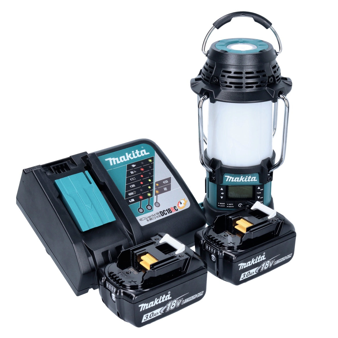 Makita DMR 056 RF Akku Radio 18 V FM DAB+ mit Laterne 360° Taschenlampe IP65 + 2x Akku 3,0 Ah + Ladegerät - Toolbrothers