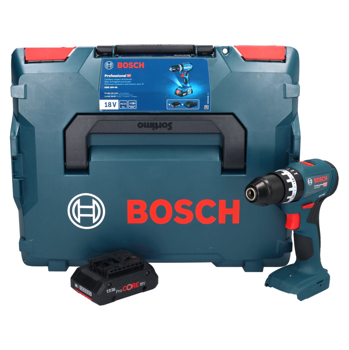 Bosch GSB 18V-45 Akku Schlagbohrschrauber 18 V 45 Nm Brushless + 1x ProCORE Akku 4,0 Ah + L-Boxx - ohne Ladegerät - Toolbrothers