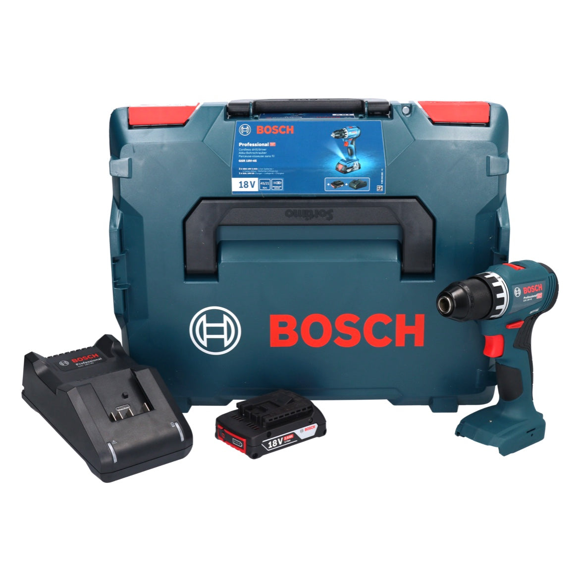 Bosch GSR 18V-45 Akku Bohrschrauber 18 V 45 Nm Brushless + 1x Akku 2,0 Ah + Ladegerät + L-Boxx