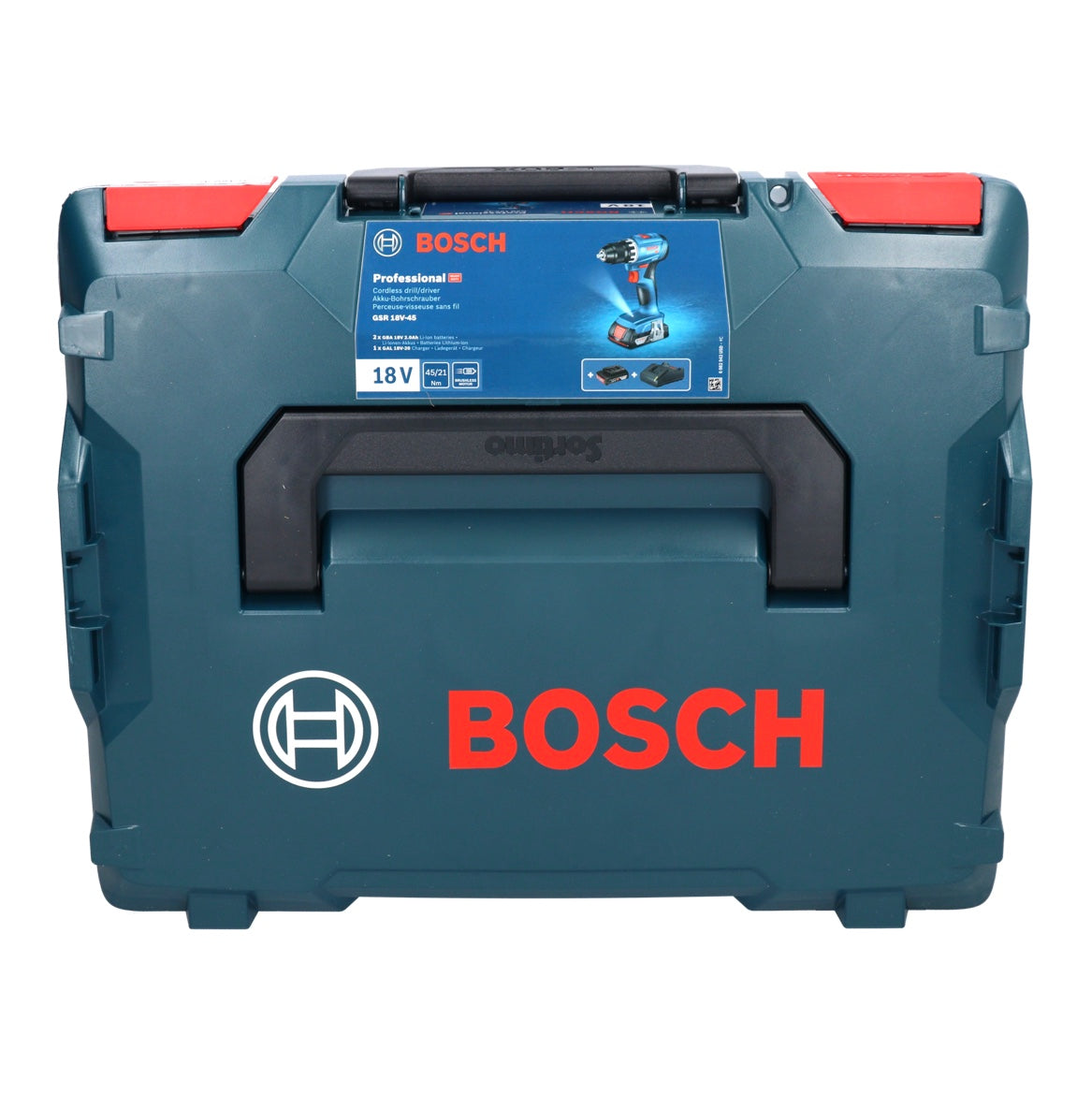 Bosch GSR 18V-45 Akku Bohrschrauber 18 V 45 Nm Brushless + 2x Akku 2,0 Ah + Ladegerät + L-Boxx