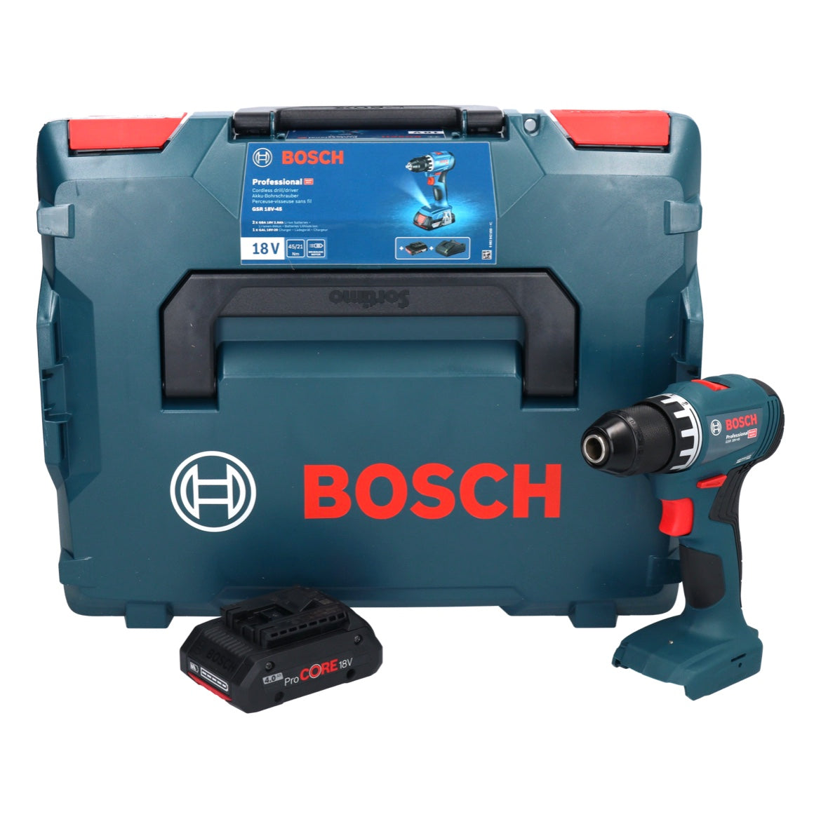 Perceuse-visseuse sans fil Bosch GSR 18V-45 18 V 45 Nm sans balais + 1x batterie ProCORE 4,0 Ah + L-Boxx - sans chargeur