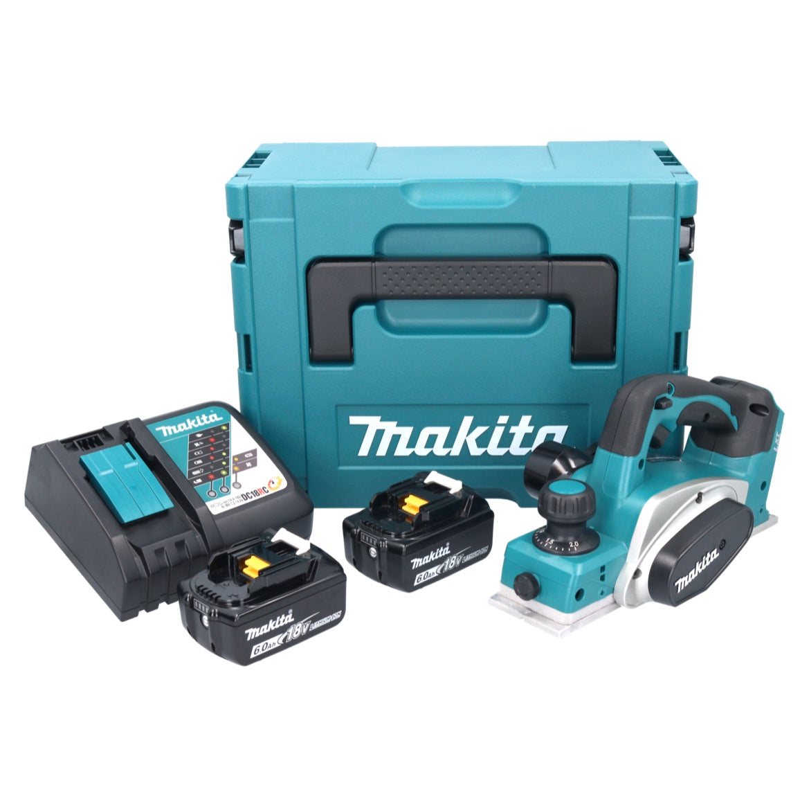 Raboteuse à batterie Makita DKP 180 RGJ 18 V 82 mm + 2x batteries 6,0 Ah + chargeur + Makpac