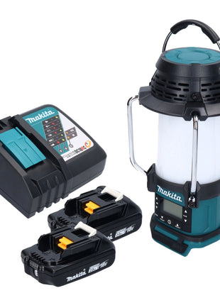 Makita DMR 055 RA Akku Radio 18 V FM mit Laterne 360° Taschenlampe + 2x Akku 2,0 Ah + Ladegerät