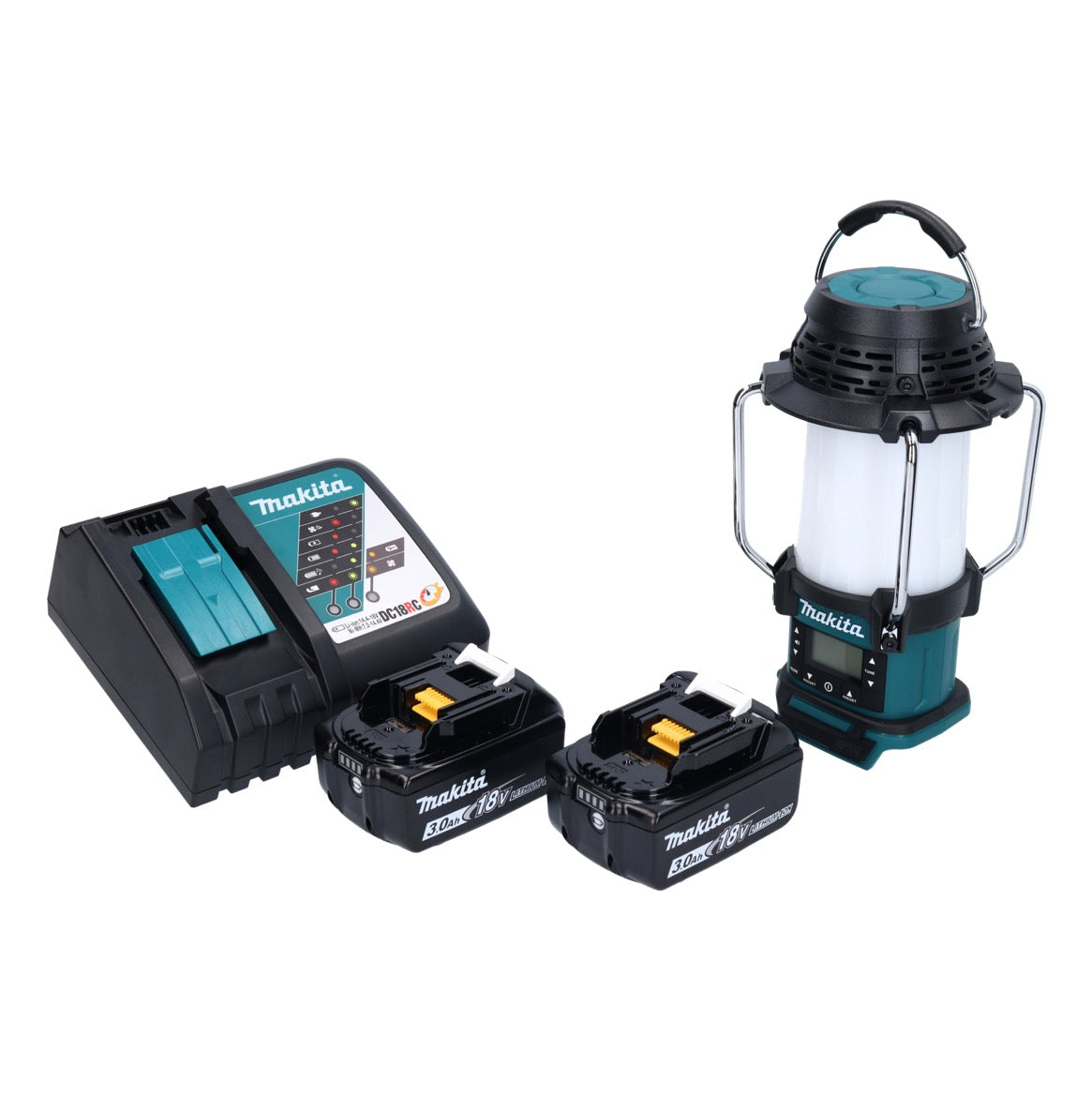 Makita DMR 055 RF Akku Radio 18 V FM mit Laterne 360° Taschenlampe + 2x Akku 3,0 Ah + Ladegerät