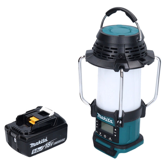 Makita DMR 055 T1 Radio sur batterie 18 V FM avec lanterne Lampe de poche 360° + 1x batterie 5,0 Ah - sans chargeur