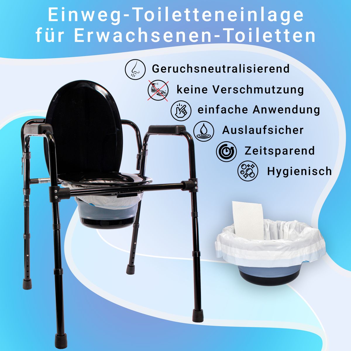 40 Toiletteneinlagen mit Superabsorbierenden Unterlagen, 2 Rollen, 20 Stück pro Rolle, Einlage 59 x 38 cm, mit Kordelzug, in weiß, blau - Toolbrothers