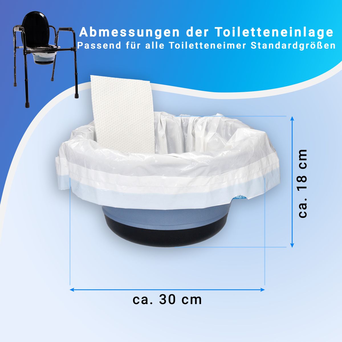 40 Toiletteneinlagen mit Superabsorbierenden Unterlagen, 2 Rollen, 20 Stück pro Rolle, Einlage 59 x 38 cm, mit Kordelzug, in weiß, blau - Toolbrothers