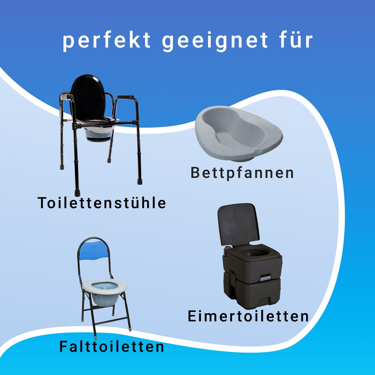 40 Toiletteneinlagen mit Superabsorbierenden Unterlagen, 2 Rollen, 20 Stück pro Rolle, Einlage 59 x 38 cm, mit Kordelzug, in weiß, blau - Toolbrothers