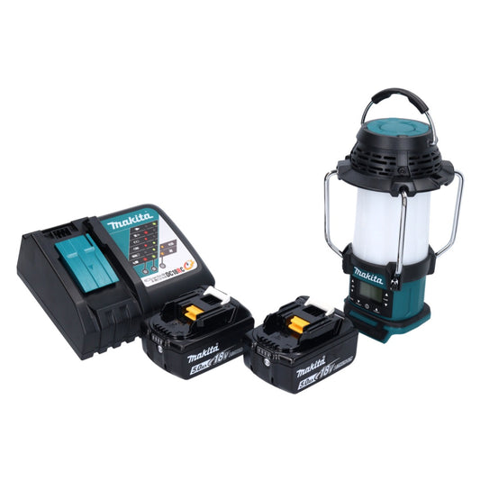 Makita DMR 055 RT Akku Radio 18 V FM mit Laterne 360° Taschenlampe + 2x Akku 5,0 Ah + Ladegerät