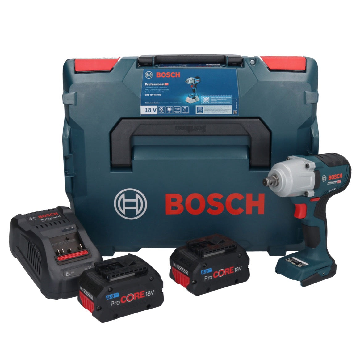 Clé à chocs rotative sans fil Bosch GDS 18V-450 HC 18 V 450 Nm 1/2" + 2x batterie ProCORE 8,0 Ah + chargeur + L-Boxx