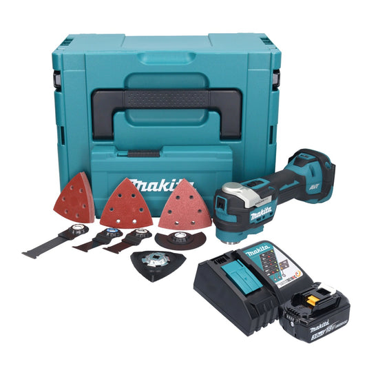 Makita DTM 52 RF1JX4 outil multifonction avec batterie 18 V Starlock Max Brushless + 1x batterie 3,0 Ah + chargeur + jeu d'accessoires + Makpac