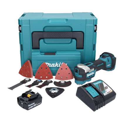 Makita DTM 52 RT1JX4 outil multifonction avec batterie 18 V Starlock Max Brushless + 1x batterie 5,0 Ah + chargeur + jeu d'accessoires + Makpac