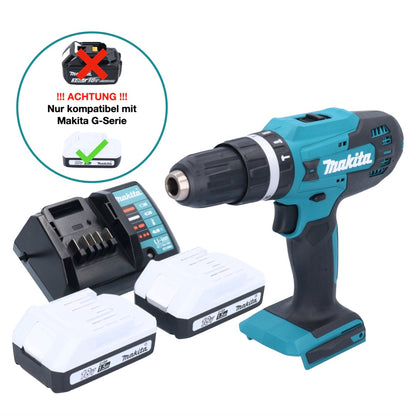 Makita HP 488 DWY Akku Schlagbohrschrauber 18 V 42 Nm G-Serie + 2x Akku 1,5 Ah + Ladegerät