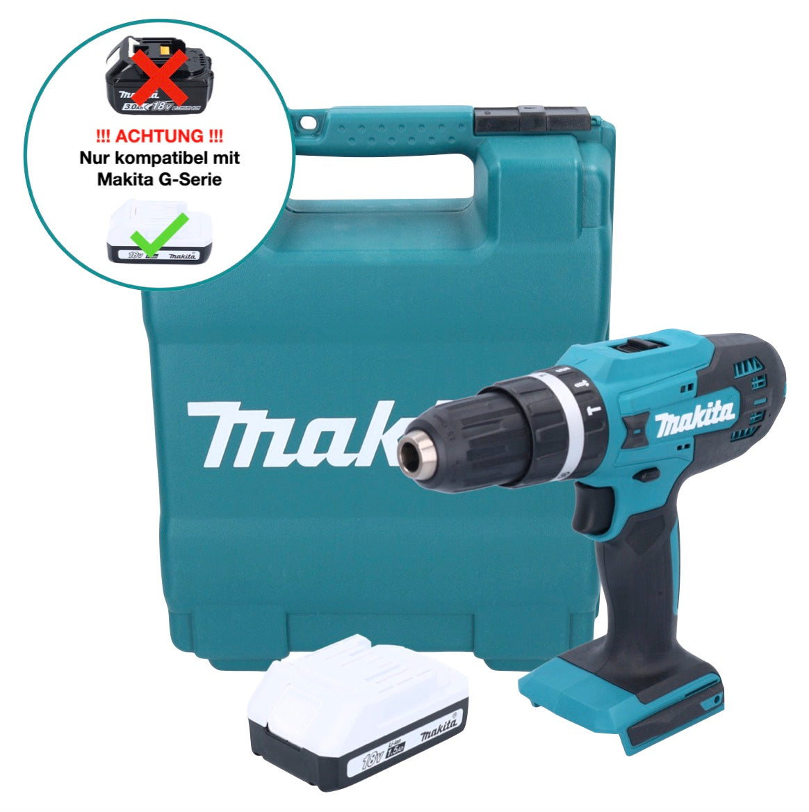 Makita HP 488 DY1K Akku Schlagbohrschrauber 18 V 42 Nm G-Serie + 1x Akku 1,5 Ah + Koffer - ohne Ladegerät