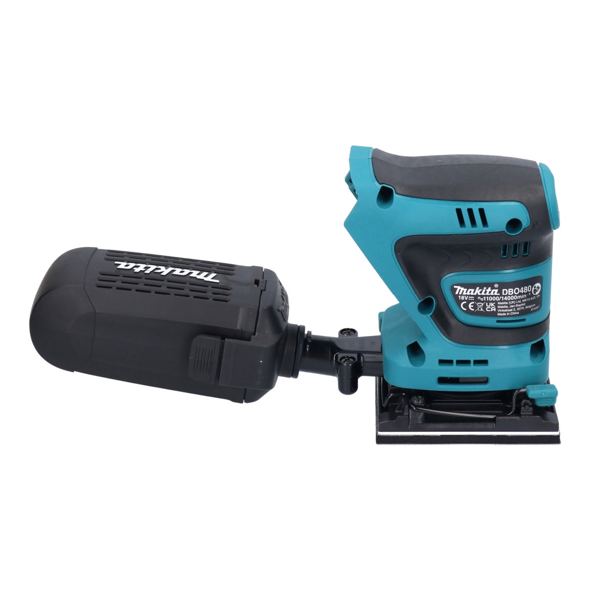 Makita DBO 480 RF Akku Schwingschleifer 18 V 112 x 102 mm + 2x Akku 3,0 Ah + Ladegerät