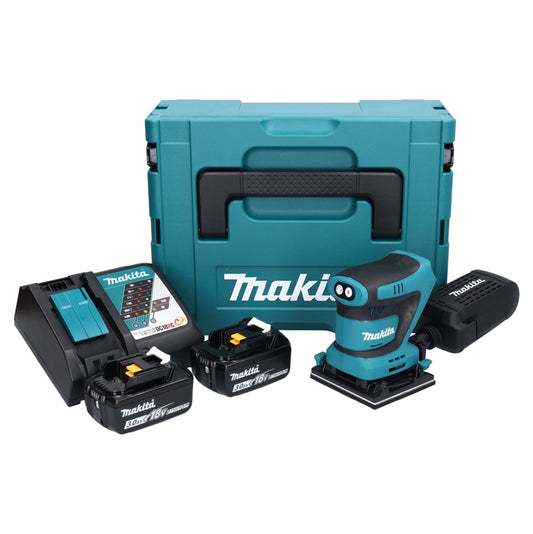 Makita DBO 480 RFJ Akku Schwingschleifer 18 V 112 x 102 mm + 2x Akku 3,0 Ah + Ladegerät + Makpac