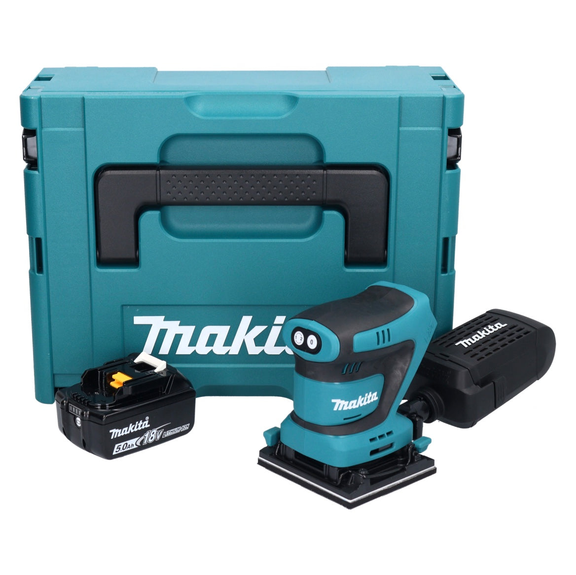 Makita DBO 480 T1J Akku Schwingschleifer 18 V 112 x 102 mm + 1x Akku 5,0 Ah + Makpac - ohne Ladegerät