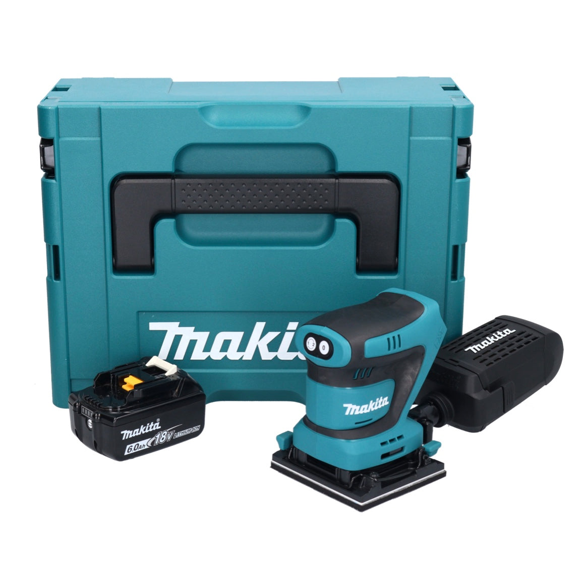 Makita DBO 480 G1J Akku Schwingschleifer 18 V 112 x 102 mm + 1x Akku 6,0 Ah + Makpac - ohne Ladegerät