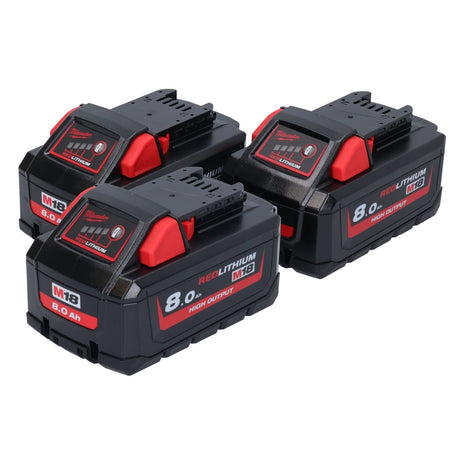 Milwaukee M18 HB8 Akku Set 3x 18 V 8,0 Ah / 8000 mAh Li-Ion High Output ( 3x 4932471070 ) mit Ladestandsanzeige - Toolbrothers