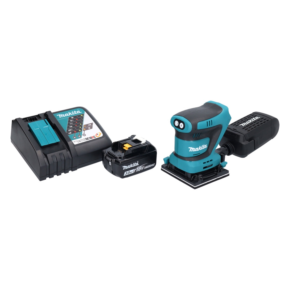 Makita DBO 481 RF1 Akku Schwingschleifer 18 V 112 x 102 mm + 1x Akku 3,0 Ah + Ladegerät