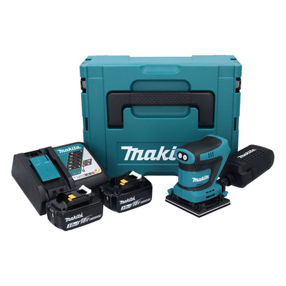 Makita DBO 481 RFJ Akku Schwingschleifer 18 V 112 x 102 mm + 2x Akku 3,0 Ah + Ladegerät + Makpac