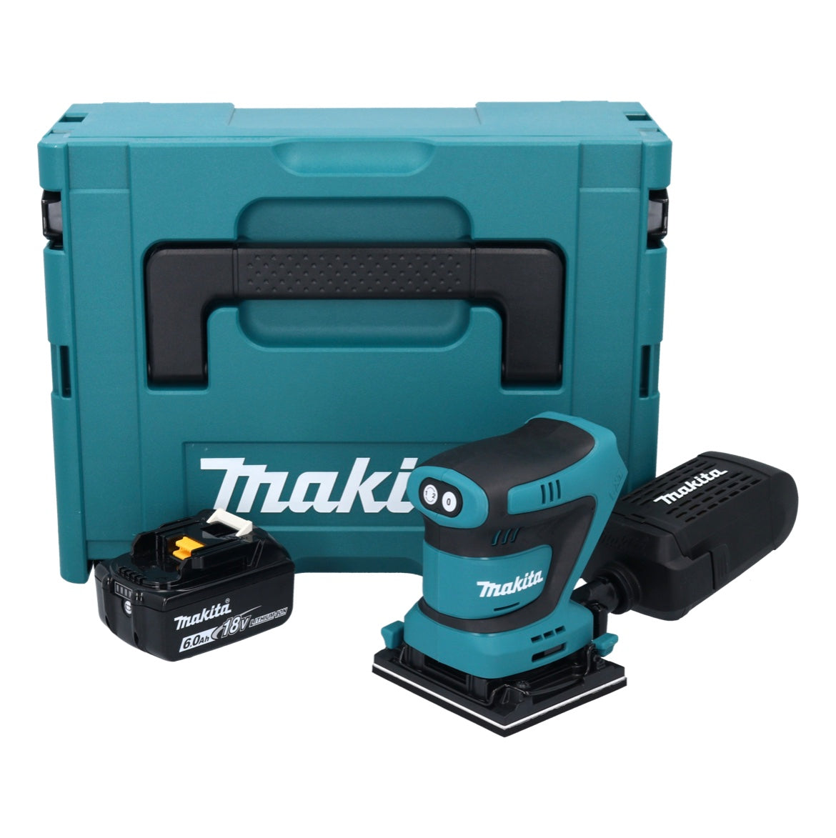 Makita DBO 481 G1J Akku Schwingschleifer 18 V 112 x 102 mm + 1x Akku 6,0 Ah + Makpac - ohne Ladegerät