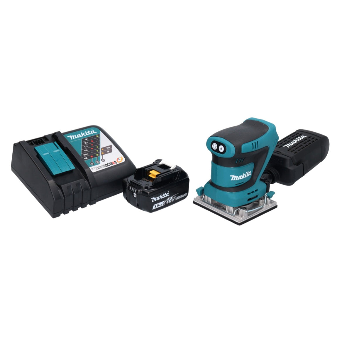 Makita DBO 482 RF1 Akku Schwingschleifer 18 V 112 x 102 mm + 1x Akku 3,0 Ah + Ladegerät