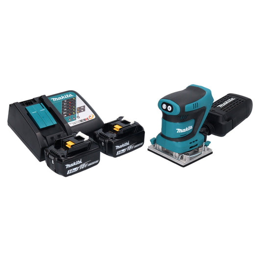 Makita DBO 482 RF Akku Schwingschleifer 18 V 112 x 102 mm + 2x Akku 3,0 Ah + Ladegerät