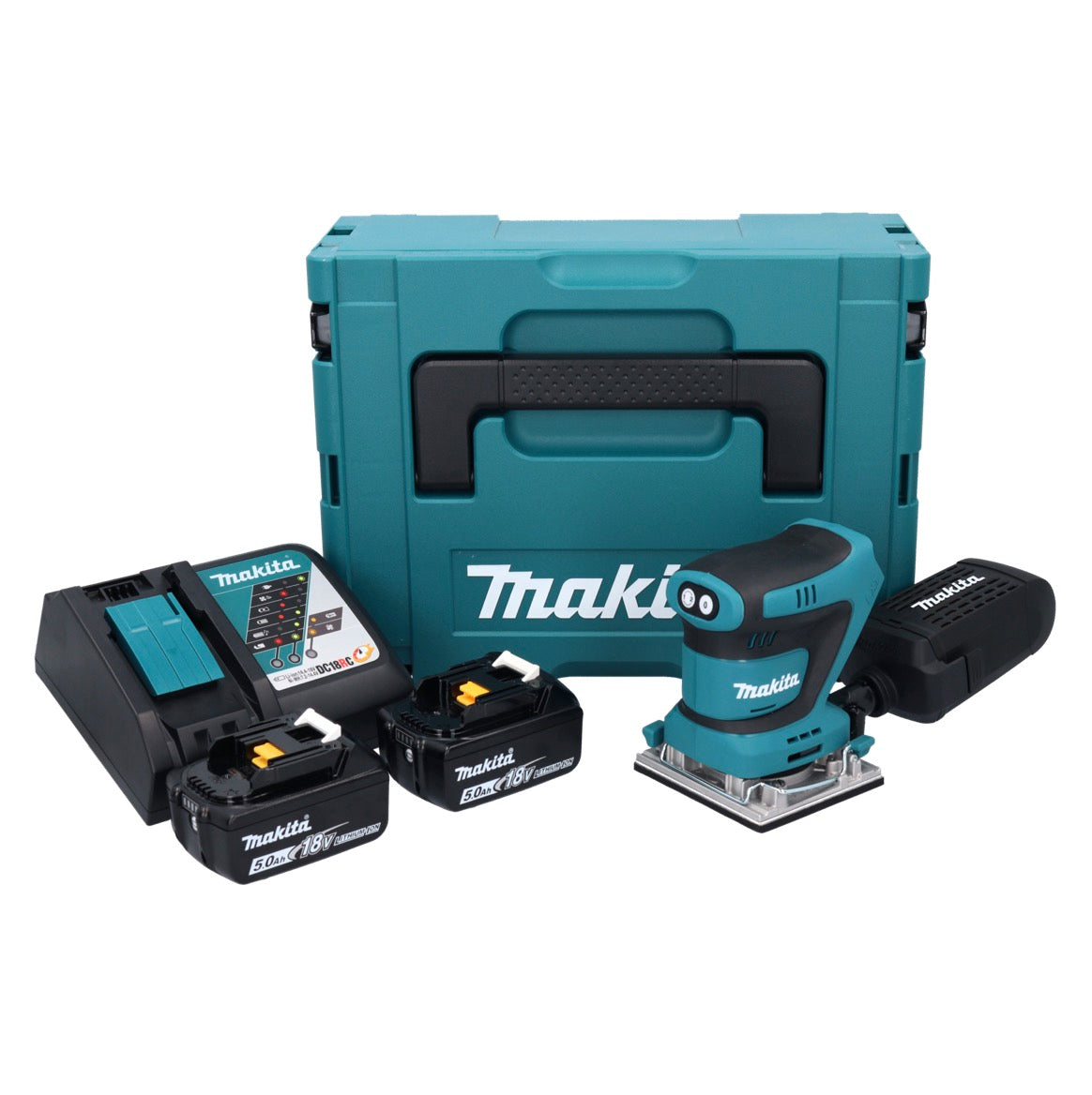 Ponceuse orbitale sur batterie Makita DBO 482 RTJ 18 V 112 x 102 mm + 2x batteries 5,0 Ah + chargeur + Makpac