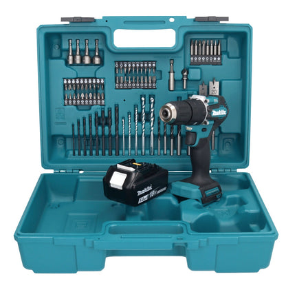 Makita DHP 487 T1X1 Akku Schlagbohrschrauber 18 V 40 Nm Brushless + 1x Akku 5,0 Ah + 74 tlg. Zubehörset + Koffer - ohne Ladegerät