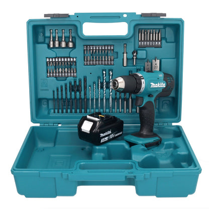 Makita DDF 453 F1X1 perceuse-visseuse sans fil 18 V 42 Nm + 1x batterie 3,0 Ah + jeu d'accessoires 74 pièces + mallette - sans chargeur