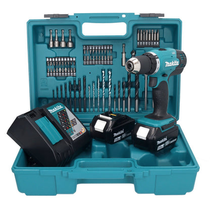 Makita DDF 453 RTX1 Akku Bohrschrauber 18 V 42 Nm + 2x Akku 5,0 Ah + Ladegerät + 74 tlg. Zubehörset + Koffer