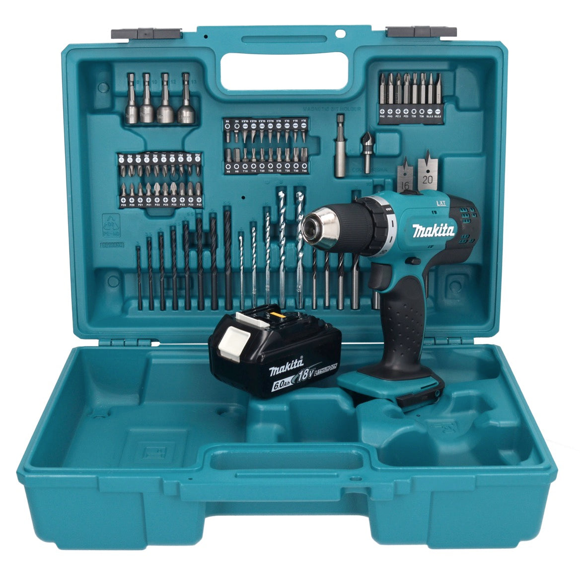 Makita DDF 453 G1X1 Akku Bohrschrauber 18 V 42 Nm + 1x Akku 6,0 Ah + 74 tlg. Zubehörset + Koffer - ohne Ladegerät