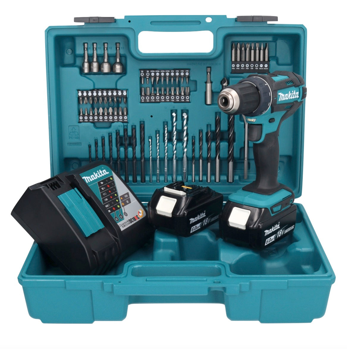 Makita DDF 482 RGX1 perceuse-visseuse sans fil 18 V 62 Nm + 2x batteries 6,0 Ah + chargeur + jeu d'accessoires 74 pièces + mallette