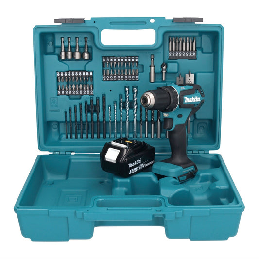 Makita DDF 485 F1X1 Akku Bohrschrauber 18 V 50 Nm Brushless + 1x Akku 3,0 Ah + 74 tlg. Zubehörset + Koffer - ohne Ladegerät