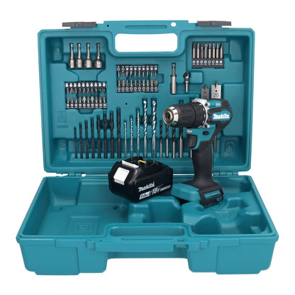 Makita DDF 487 T1X1 Akku Bohrschrauber 18 V 40 Nm Brushless + 1x Akku 5,0 Ah + 74 tlg. Zubehörset + Koffer - ohne Ladegerät