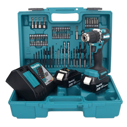 Makita DDF 487 RGX1 Akku Bohrschrauber 18 V 40 Nm Brushless + 2x Akku 6,0 Ah + Ladegerät + 74 tlg. Zubehörset + Koffer