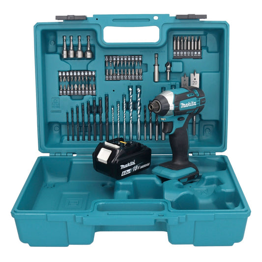 Makita DTD 152 G1X1 Akku Schlagschrauber 18 V 165 Nm 1/4" + 1x Akku 6,0 Ah + 74 tlg. Zubehörset + Koffer - ohne Ladegerät